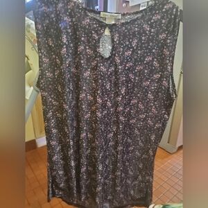 Black Floral Blouse with Keyhole Neckline